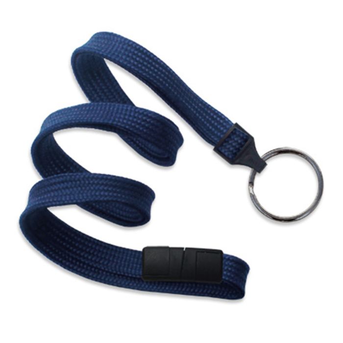 3/8'' Navy Blue Flat Braid Breakaway Lanyard with Black-Oxide Split Ring  