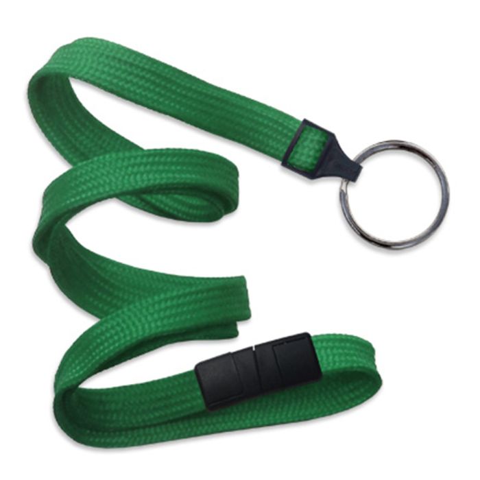 3/8'' Green Flat Braid Breakaway Lanyard with Black-Oxide Split Ring  
