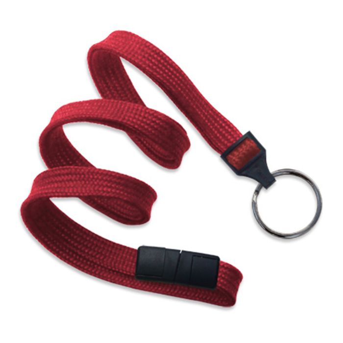 3/8'' Red Flat Braid Breakaway Lanyard with Black-Oxide Split Ring  