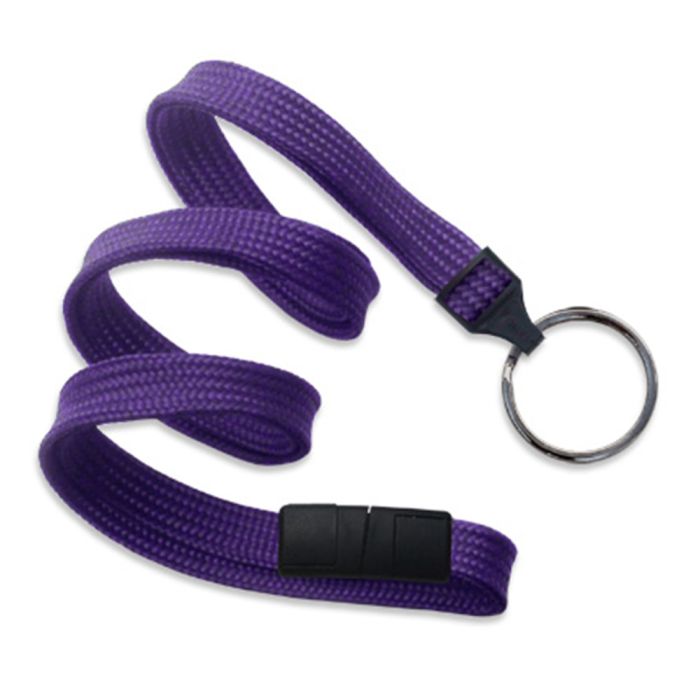 3/8'' Purple Flat Braid Breakaway Lanyard with Black-Oxide Split Ring  