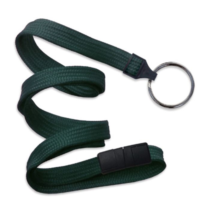 3/8'' Forest Green Flat Braid Breakaway Lanyard with Black-Oxide Split Ring  