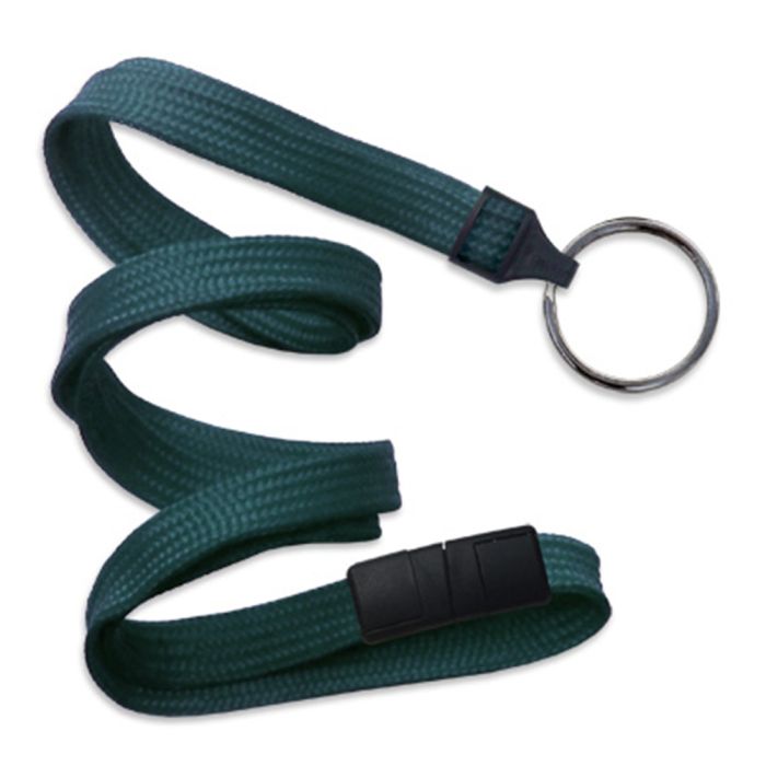 3/8'' Teal Flat Braid Breakaway Lanyard with Black-Oxide Split Ring 