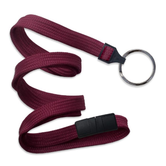 3/8'' Maroon Flat Braid Breakaway Lanyard with Black-Oxide Split Ring 