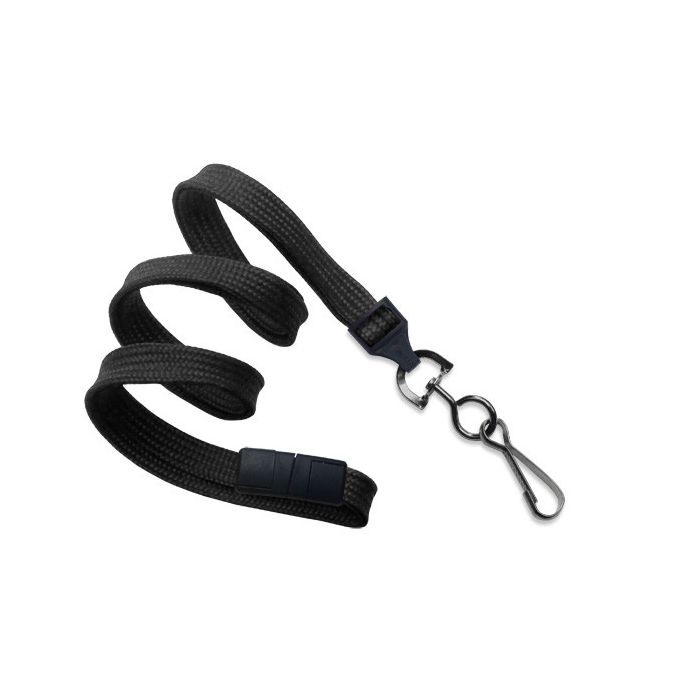 3/8'' Black Flat Braid Breakaway Lanyard with Black-Oxide Swivel Hook 