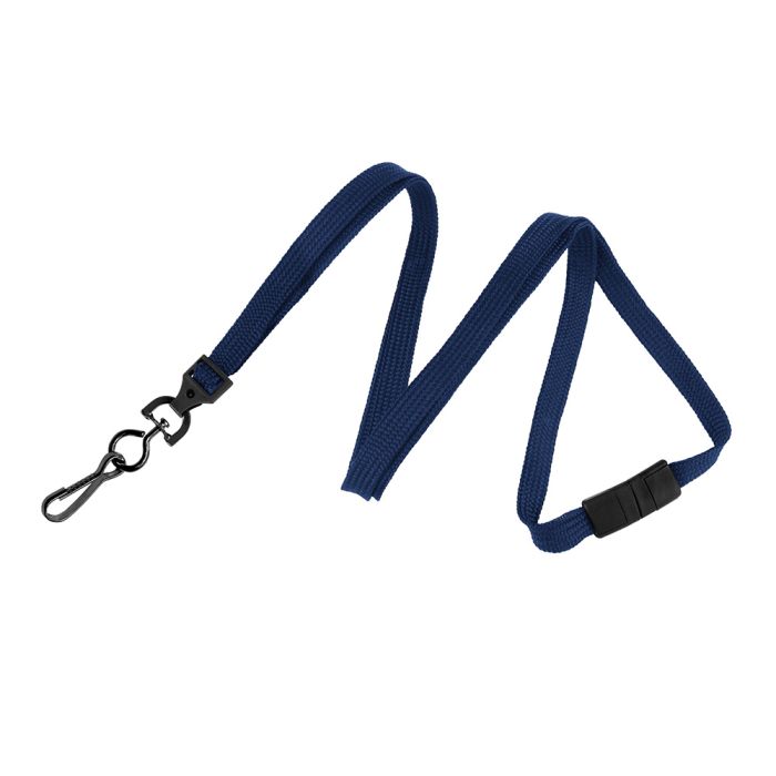 3/8'' Navy Blue Flat Braid Breakaway Lanyard with Black-Oxide Swivel Hook  