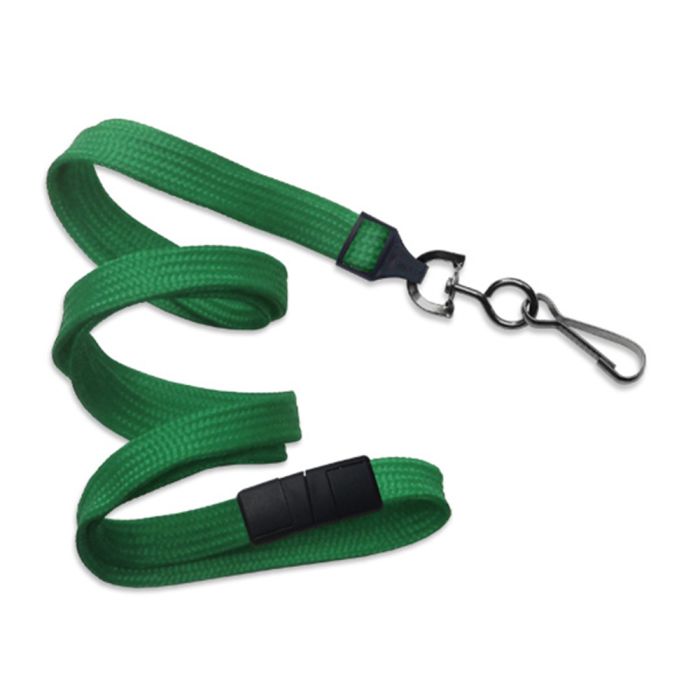 3/8'' Green Flat Braid Breakaway Lanyard with Black-Oxide Swivel Hook  