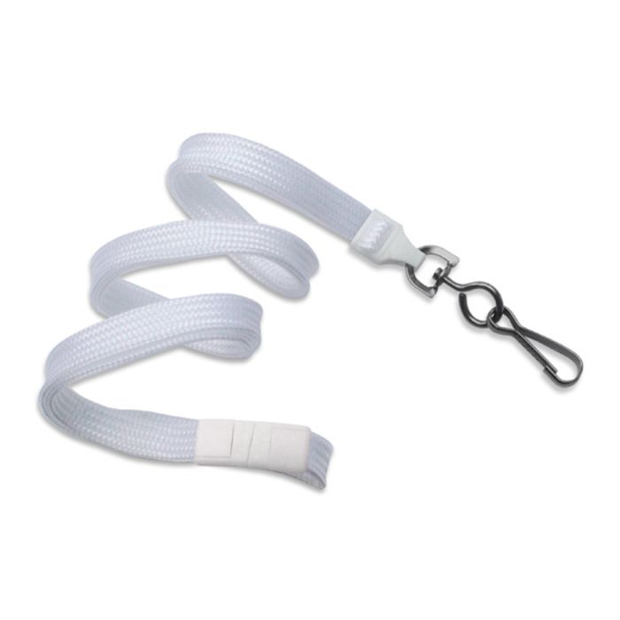 3/8'' White Flat Braid Lanyard with Black-Oxide Swivel Hook  