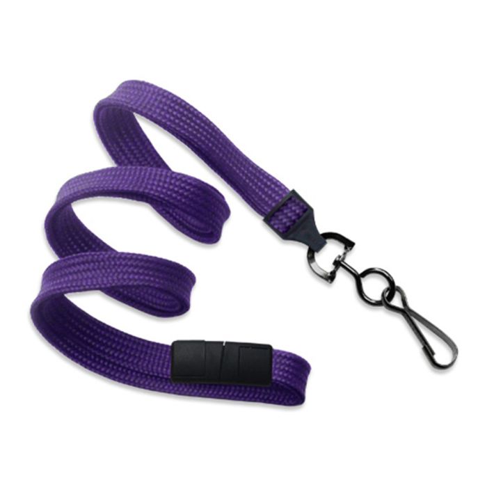 3/8'' Purple Flat Braid Breakaway Lanyard with Black-Oxide Swivel Hook  