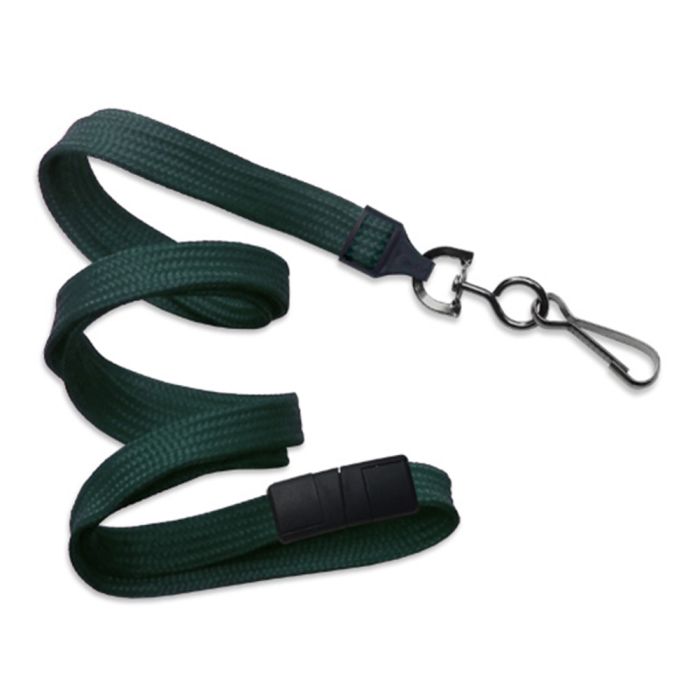 3/8'' Forest Green Flat Braid Breakaway Lanyard with Black-Oxide Swivel Hook  