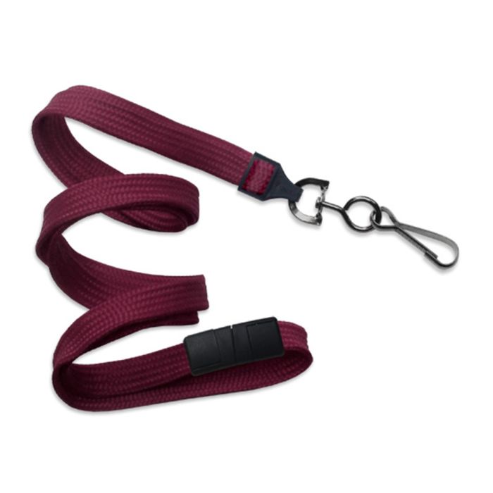 3/8'' Maroon Flat Braid Breakaway Lanyard with Black-Oxide Swivel Hook  