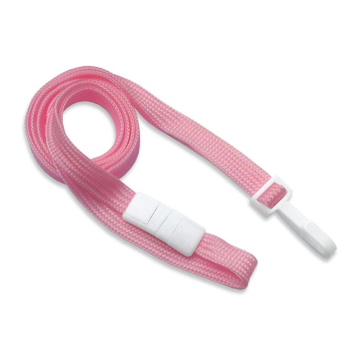 3/8'' Woven Breast Cancer Awareness Lanyard w/ Breakaway & Narrow No-twist Hook  
