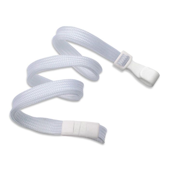 3/8'' White Flat Braid Lanyard with Safety Breakaway & Wide Plastic Hook - 100 per pack
