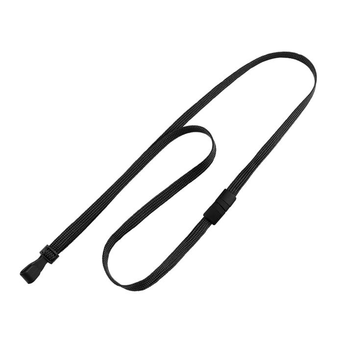 3/8'' Black Flat Braid Lanyard with Black Safety Breakaway & Wide Plastic Hook 