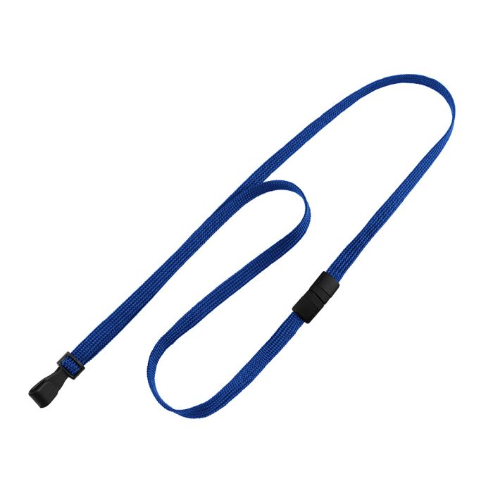 3/8'' Royal Blue Flat Braid Lanyard with Black Safety Breakaway & Wide Plastic Hook 