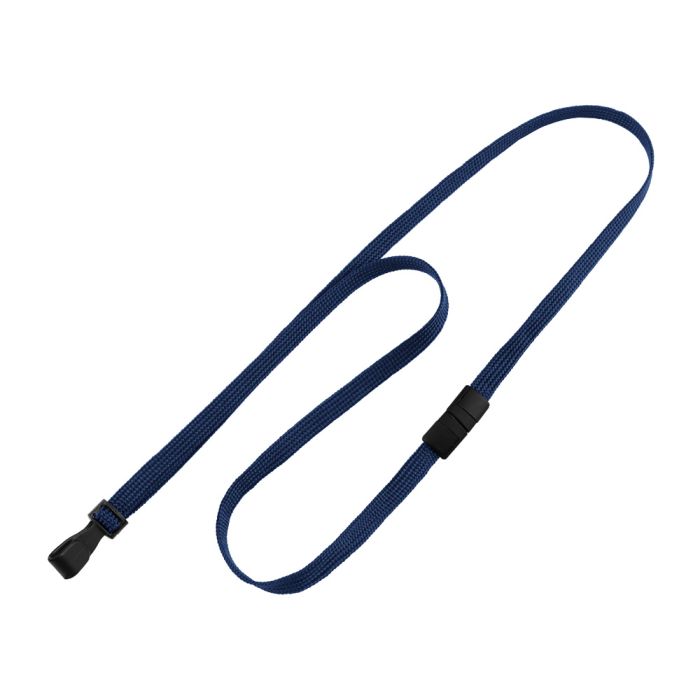 3/8'' Navy Blue Flat Braid Lanyard with Black Safety Breakaway & Wide Plastic Hook 