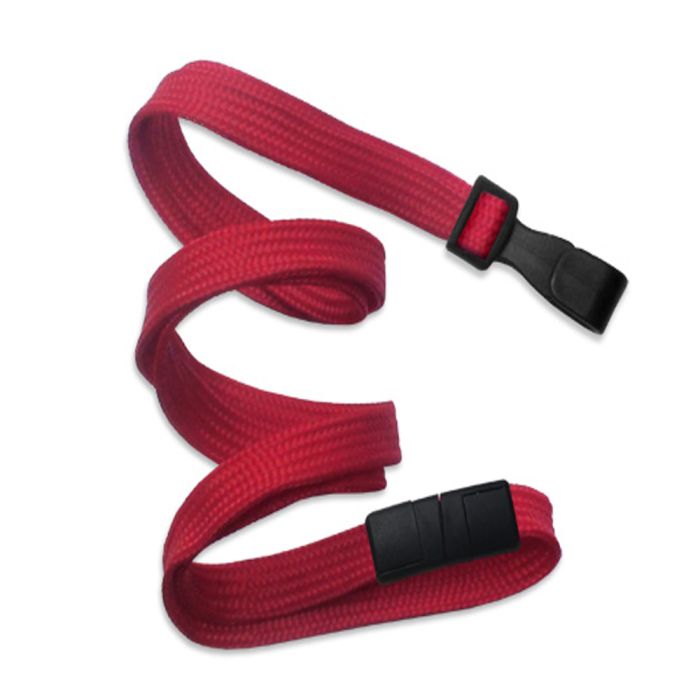 3/8'' Red Flat Braid Lanyard with Black Safety Breakaway & Wide Plastic Hook 