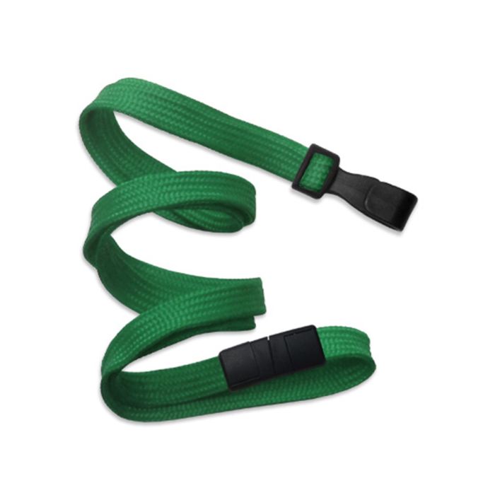 3/8'' Green Flat Braid Lanyard with Black Safety Breakaway & Wide Plastic Hook 