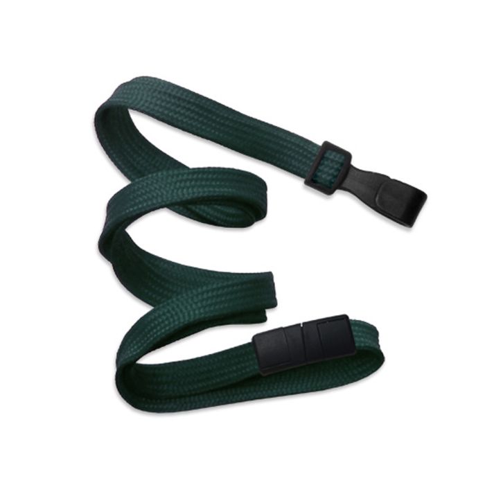 3/8'' Forest Flat Braid Lanyard with Black Safety Breakaway & Wide Plastic Hook 