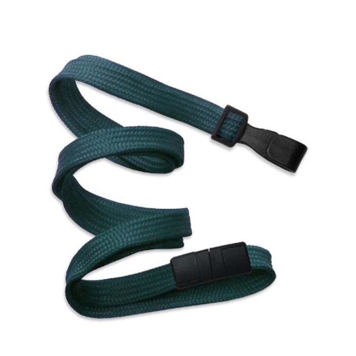 3/8'' Teal Flat Braid Lanyard with Black Safety Breakaway & Wide Plastic Hook 