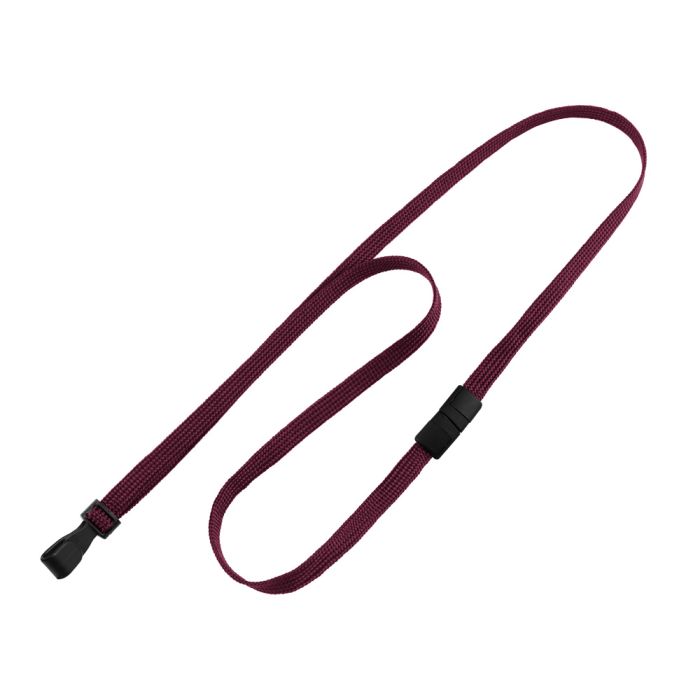 3/8'' Maroon Flat Braid Lanyard with Black Safety Breakaway & Wide Plastic Hook 