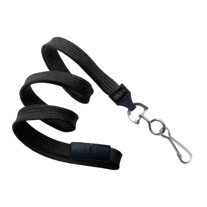 3/8'' Black Flat Braid Lanyard with Black Safety Breakaway & Swivel Hook 