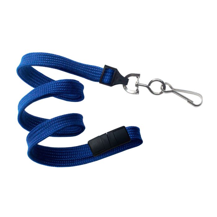 3/8'' Royal Blue Flat Braid Lanyard with Black Safety Breakaway & Swivel Hook 