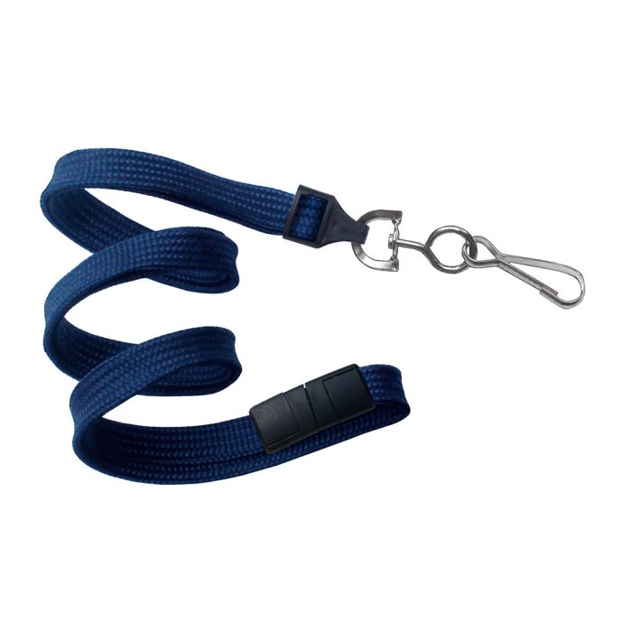 3/8'' Navy Blue Flat Braid Lanyard with Black Safety Breakaway & Swivel Hook 
