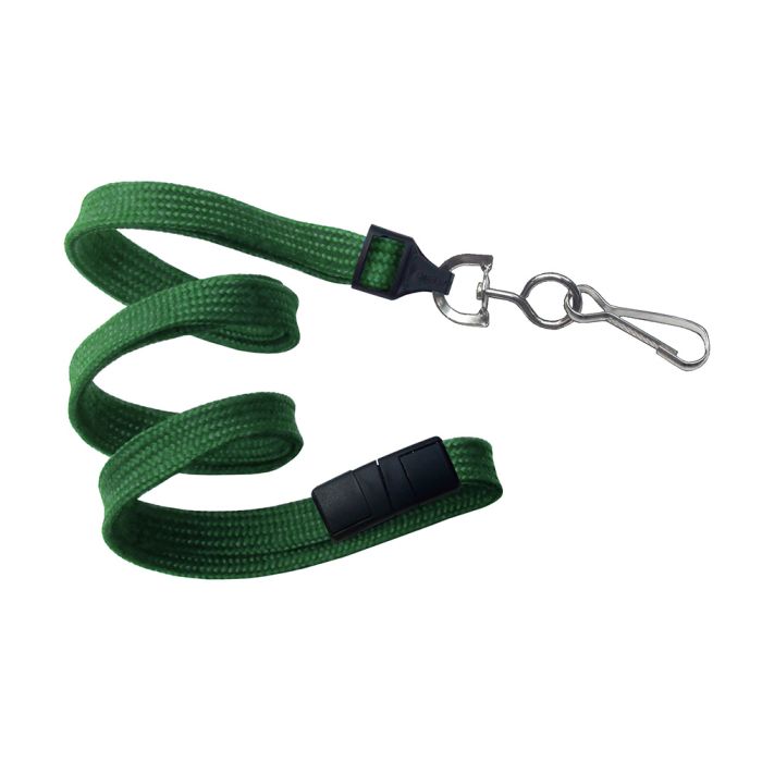 3/8'' Green Flat Braid Lanyard with Black Safety Breakaway & Swivel Hook 