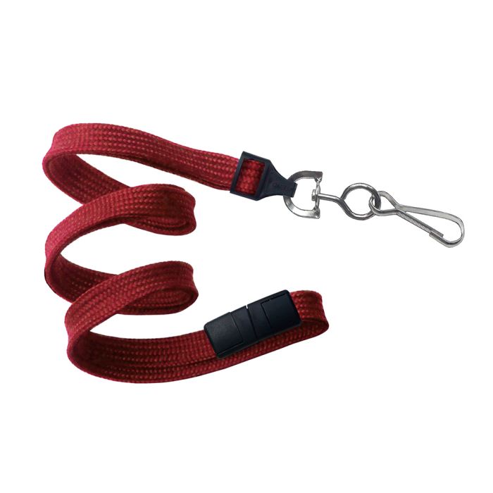 3/8'' Red Flat Braid Lanyard with Black Safety Breakaway & Swivel Hook 