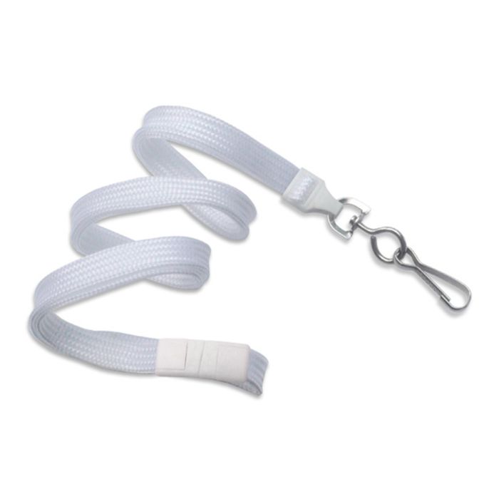 3/8'' White Flat Braid Lanyard with Safety Breakaway & Swivel Hook - 100 per pack