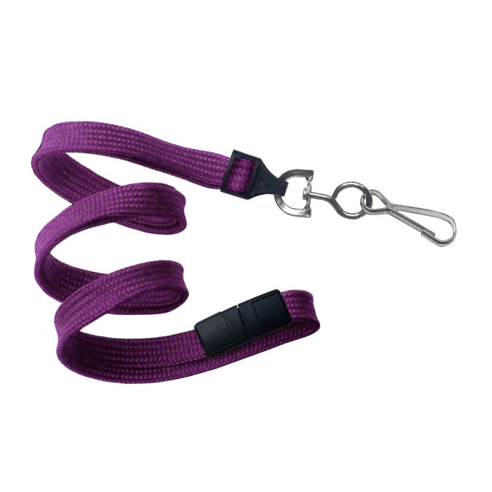 3/8'' Purple Flat Braid Lanyard with Black Safety Breakaway & Swivel Hook 