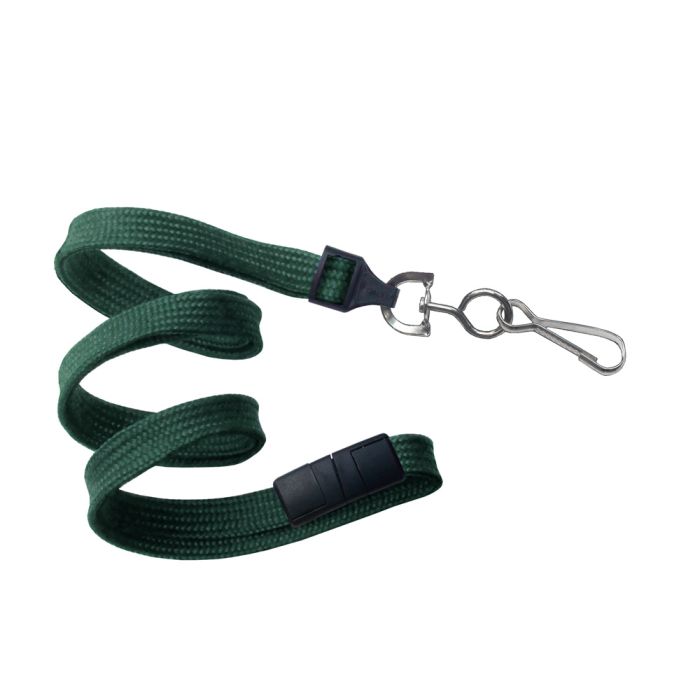 3/8'' Forest Green Flat Braid Lanyard with Black Safety Breakaway & Swivel Hook 