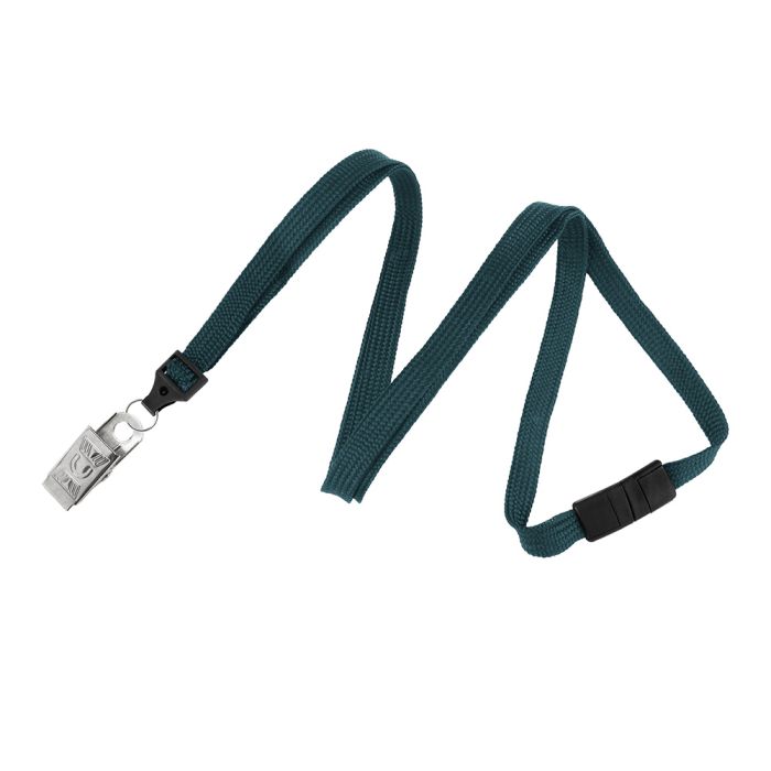 3/8'' Teal Flat Braid Lanyard with Black Safety Breakaway & Bulldog Clip 