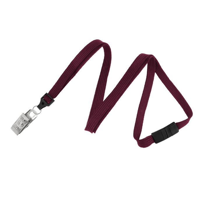 3/8'' Maroon Flat Braid Lanyard with Black Safety Breakaway & Bulldog Clip 