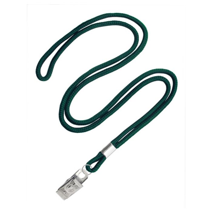1/8'' Forest Green Round Braid Lanyard with Bulldog Clip
