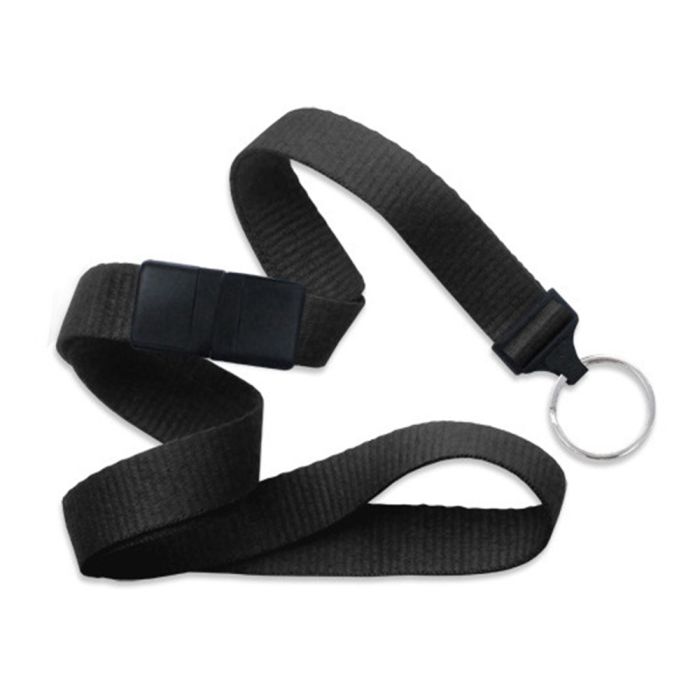 5/8'' Black Flat Braid Lanyard with Black Safety Breakaway & Split Ring 