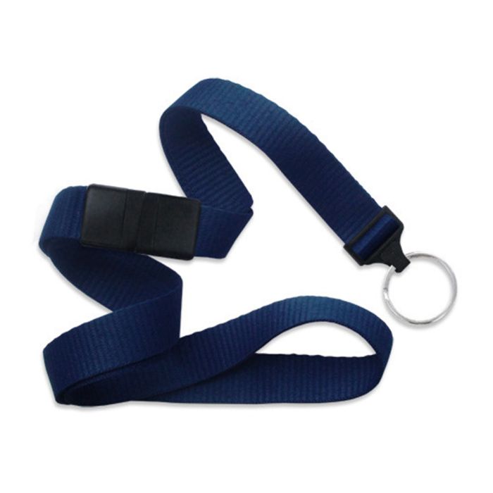 5/8'' Navy Blue Flat Braid Lanyard with Black Safety Breakaway & Split Ring 
