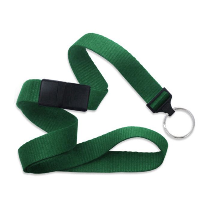 5/8'' Green Flat Braid Lanyard with Black Safety Breakaway & Split Ring 