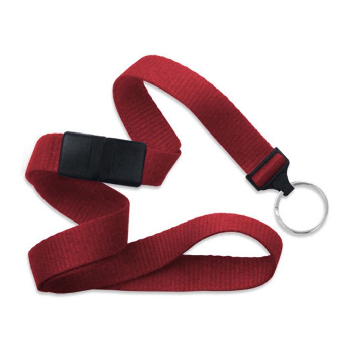 5/8'' Red Flat Braid Lanyard with Black Safety Breakaway & Split Ring 