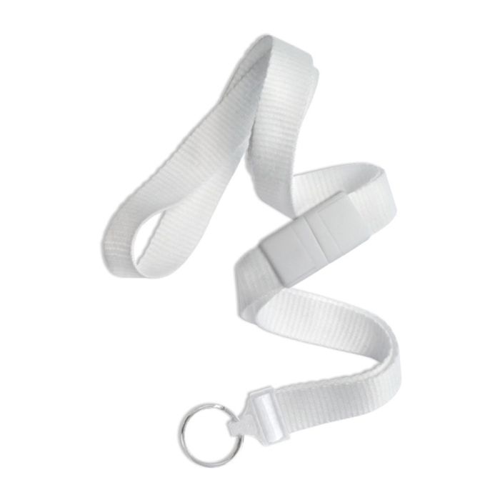5/8'' White Flat Braid Lanyard with White Safety Breakaway & Split Ring 