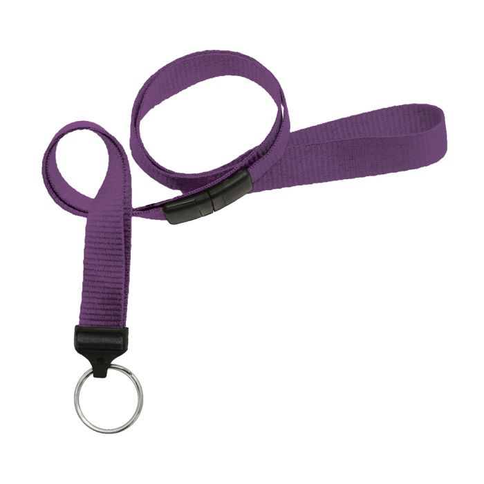 5/8'' Purple Flat Braid Lanyard with Black Safety Breakaway & Split Ring 