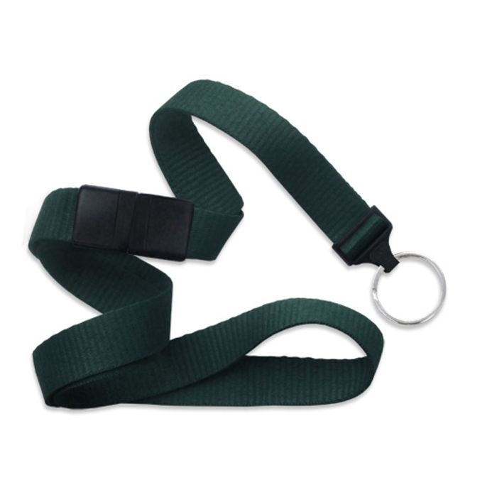 5/8'' Forest Green Flat Braid Lanyard with Black Safety Breakaway & Split Ring 