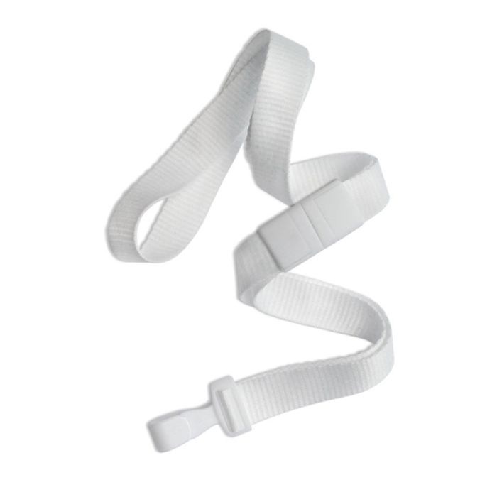 5/8'' White Flat Microweave Lanyard w/ White Safety Breakaway & No-Twist Hook 