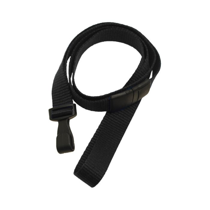 5/8'' Black Flat Microweave Lanyard w/ Black Safety Breakaway & No-Twist Hook 