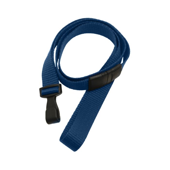 5/8'' Navy Blue Flat Microweave Lanyard w/ Black Safety Breakaway & No-Twist Hook 