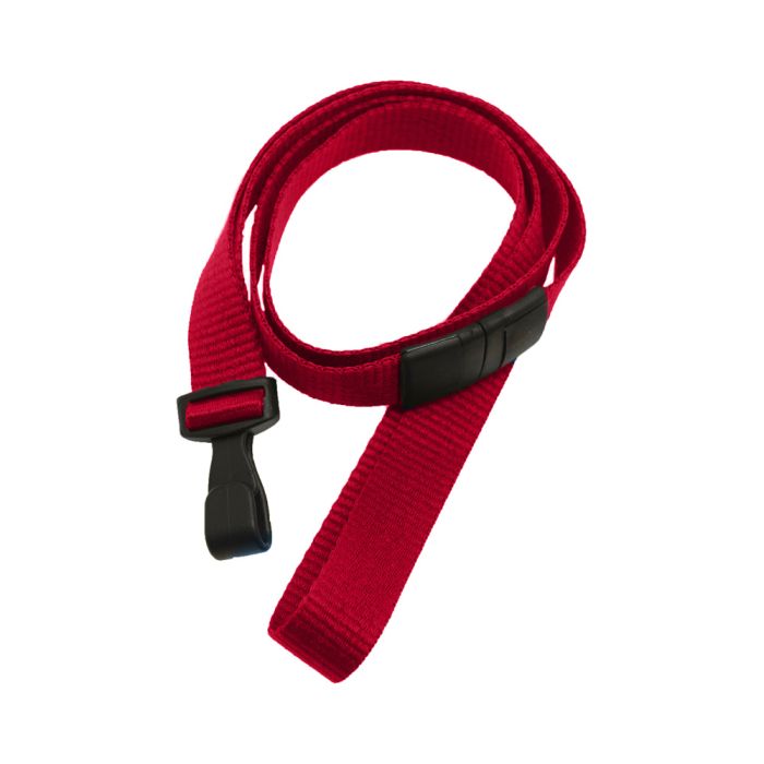 5/8'' Red Flat Microweave Lanyard w/ Black Safety Breakaway & No-Twist Hook 