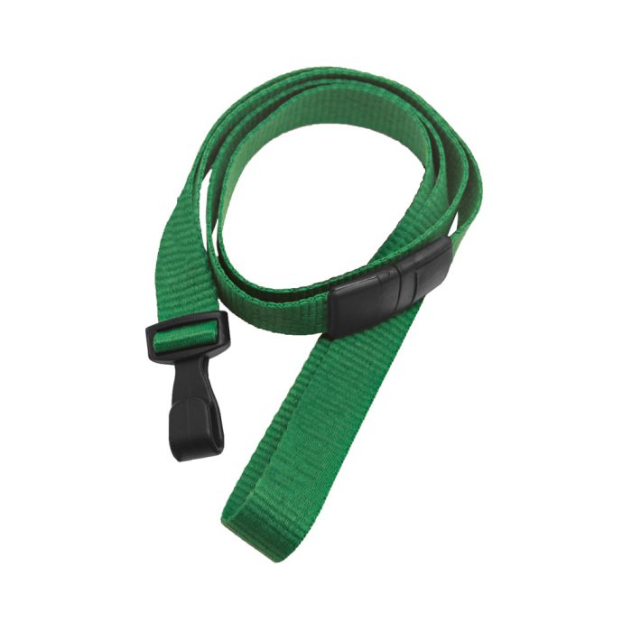 5/8'' Green Flat Microweave Lanyard w/ Black Safety Breakaway & No-Twist Hook 