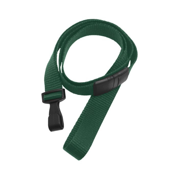 5/8'' Forest Green Flat Microweave Lanyard w/ Black Safety Breakaway & No-Twist Hook 