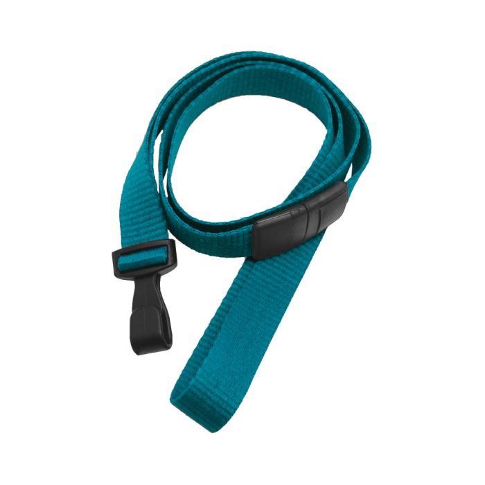 5/8'' Teal Flat Microweave Lanyard w/ Black Safety Breakaway & No-Twist Hook 
