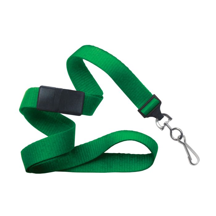5/8'' Green Flat Braid Lanyard with Black Safety Breakaway & Swivel Hook 